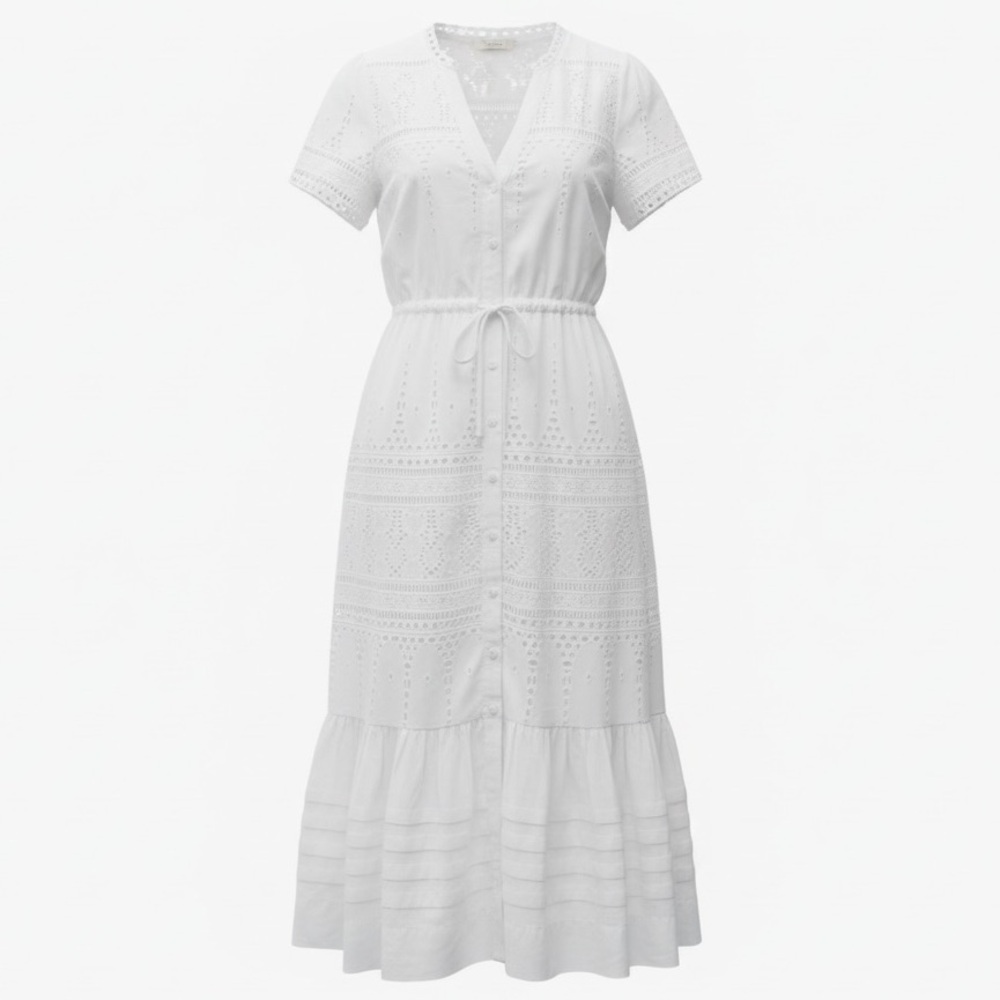 Anthropologie Long White Cottage Core Lace Detail Size 0 100% Cotton Pilgrim